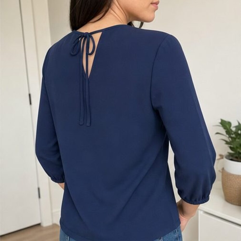 Navy Ruffle Blouse - Picture 3 of 6